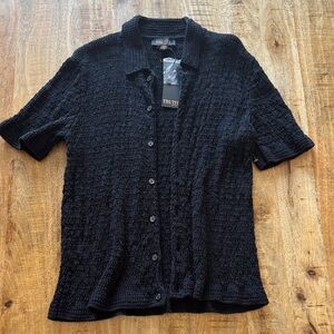 Truth by Republic Textured cotton viscose knit Black Button Down top Shirt NWT